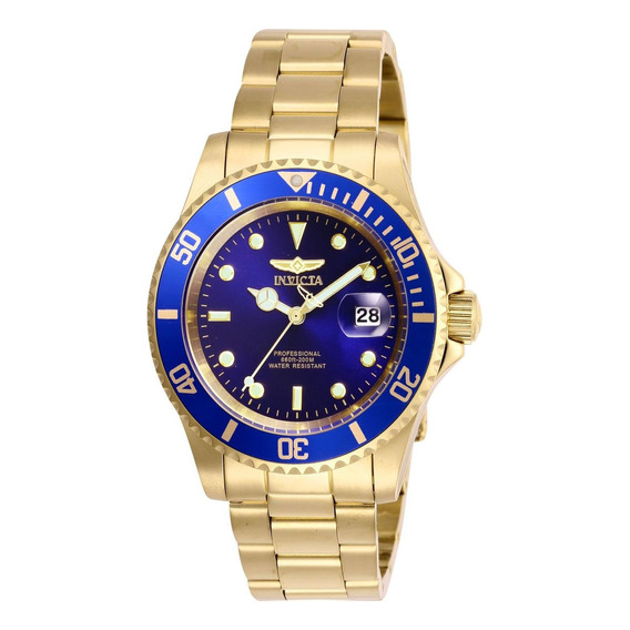 Reloj Invicta Oro Hombres Color de la correa Dorado Color del bisel Azul Color del fondo Azul