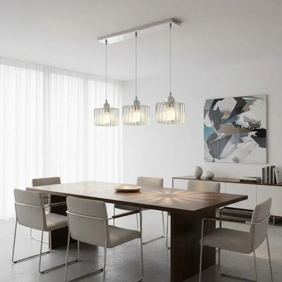  Colgante 3 Luces Prisma C Cristal Cromo Apto Led E27 Ld Cromo