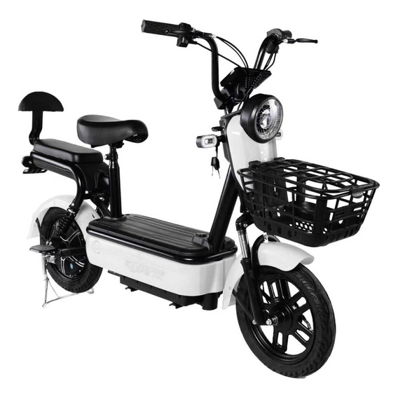 Bicicleta Con Canastilla Moto Electrica 50 Km 350w 0-33km/h Color Blanco/negro