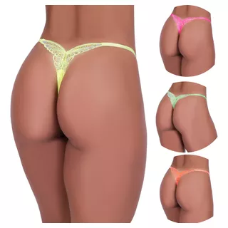 Kit Tangas Fio Dental Neon Borboleta Calcinha Sexy Lingerie