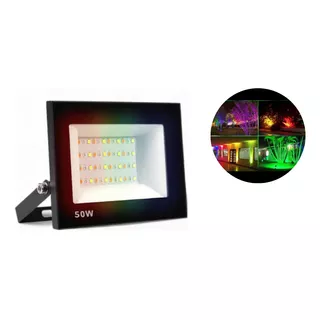 Refletor Holofote Smd Led Luz Colorida 50w C/controle Bivolt