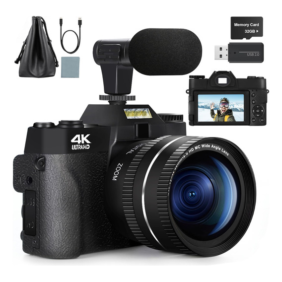 Cámara Digital 4k 48mp Con Zoom 16x Y Accesorios