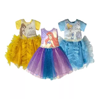 Kit 3 Vestidos Disney Bella, Ariel, Cenicienta