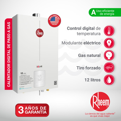 Calentador Rheem 12 Litros Tiro Forzado Para Gas Natural