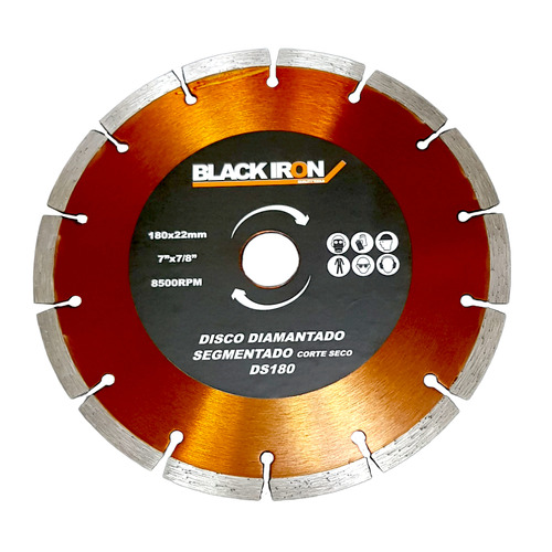 Disco Diamantado Segmentado 180mm 7´´ Black Iron Premium Color Naranja Metalizado