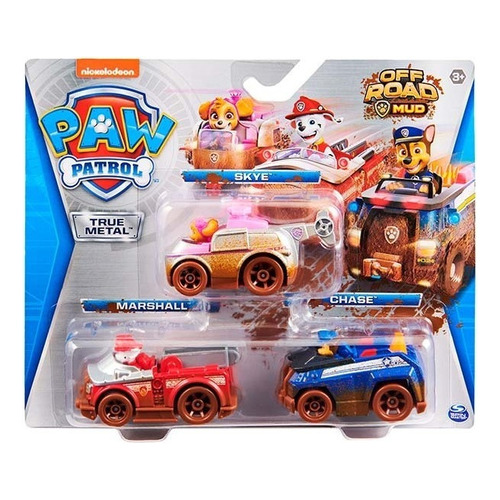 Spin Master  Off Road Mud Paw Patrol, coches True Metal de Skye, Chase y Marshall 1:55