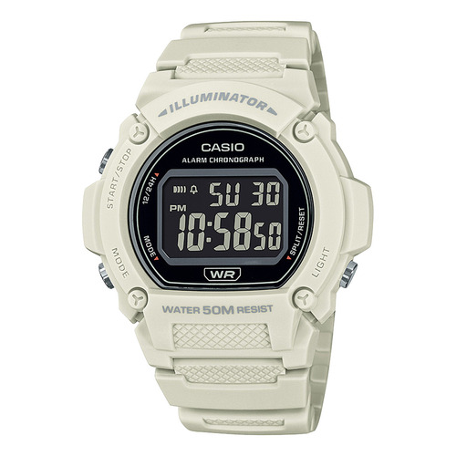 Reloj de pulsera Casio W-219HC-8BVDF, digital, para mujer, fondo blanco, con correa de resina color blanco, bisel color negro y hebilla simple