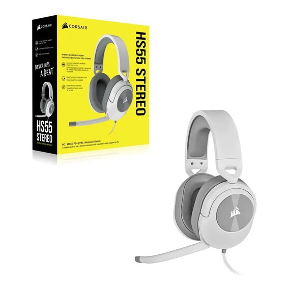 Auriculares Gamer Corsair Hs55 Stereo Blanco Pc Ps5 Switch P