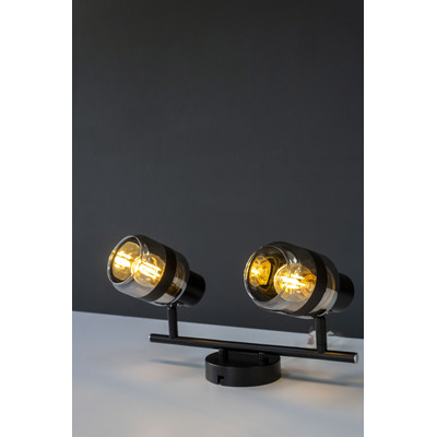 Aplique Spot 2 Luces Fugazi Negro Vidrio Humo Led E27 Cie