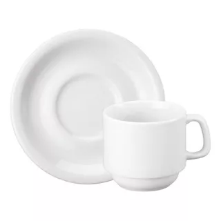 Jogo 30 Xícaras De Chá Com Pires 200ml Porcelana Schmidt Cor Branco Cilíndrica