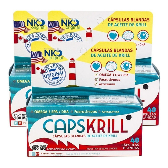 Suplemento en cápsulas blandas Framingham Pharma  Capskrill omega 3 en caja de 60g 120 un pack x 3 u