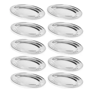 Kit 10 Travessas De Inox 25cm Oval Para Servir Petiscos Sala