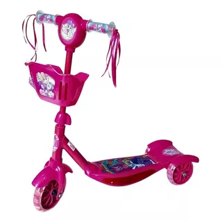 Patinete Infantil Pony 3 Rodas - Com Luz - Música - Cesto Cor Rosa