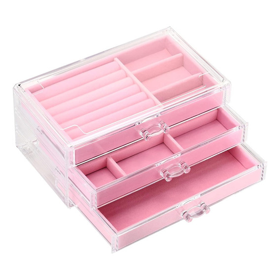 Joyero Organizador Cajas De Joyería Estuche Joyas, 3 Cajónes Color Rosa