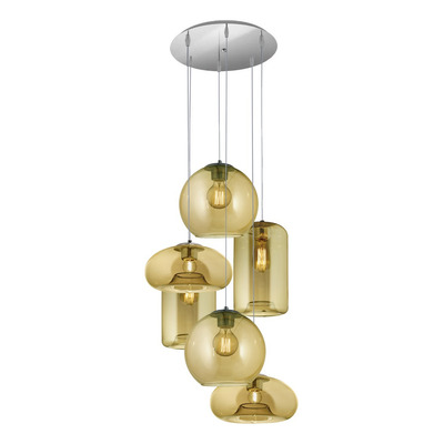 Colgante 6 Luces Desigual Ambar Base Redonda Apto Led E27