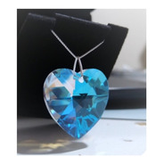 Colar Coração Cristal Swarovski Blue Ab 2,8cm Em Prata 925