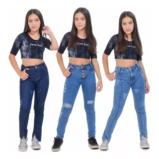 Kit 3 Calça Feminina Jeans Menina Juvenil Tamanho 4 Ao 14