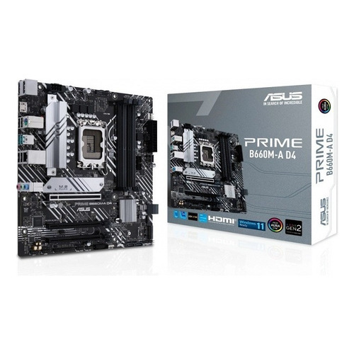 Tarjeta Madre Asus Prime B660m-a D4 1700 Ddr4 Micro Atx Color Negro