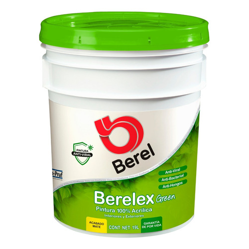 Cubeta De Pintura Berelex Green Blanco 100% Acrílica