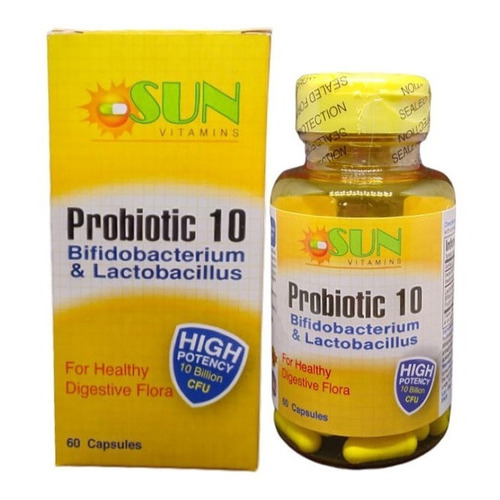 Probióticos 2 Cepas 10 Billones Cfu 60 Cápsulas Sun Vitamin Sabor Bifidobacterium & Lactobacillus