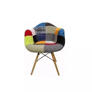 Silla Eames Butaca Diseño Tela Patchwork Con Posabrazos