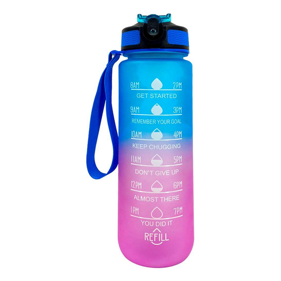 Botella De Agua Deportiva 1 Lt Motivacional Hidratación Color Azul