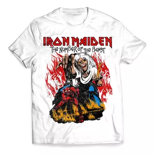 Camiseta Oficial Iron Maiden White Beast Rock Activity