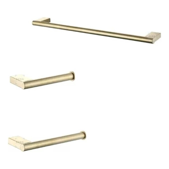 Set Kit Accesorios Baño Gold Dorada Oro Percha Toallero Acra