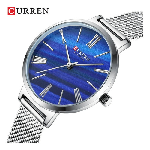 Relojes Impermeables De Cuarzo Curren De Lujo Para Mujer Color De La Correa Silver/blue