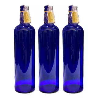 3 Botellas Vidrio Azul Hooponopono Concorcho Solarizada Full