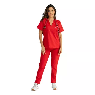 Uniforme Medico Pijama Medica Mujer Antifluido Rojo Jogger