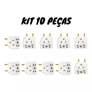 Adaptador Tomada Benjamim Pino Grosso 10a 15a 20a Kit 10 Pç 127v/220v