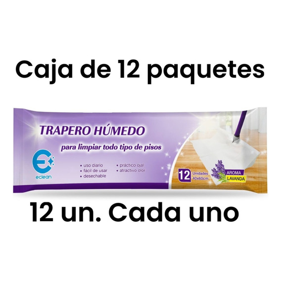 Caja De 12 Eclean Traperos Humedos 12 Unidades-aroma Lavanda