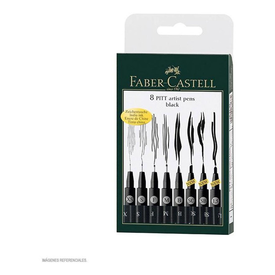 Set Lapices Pitt Art Pen X 8 Negro Faber-castell