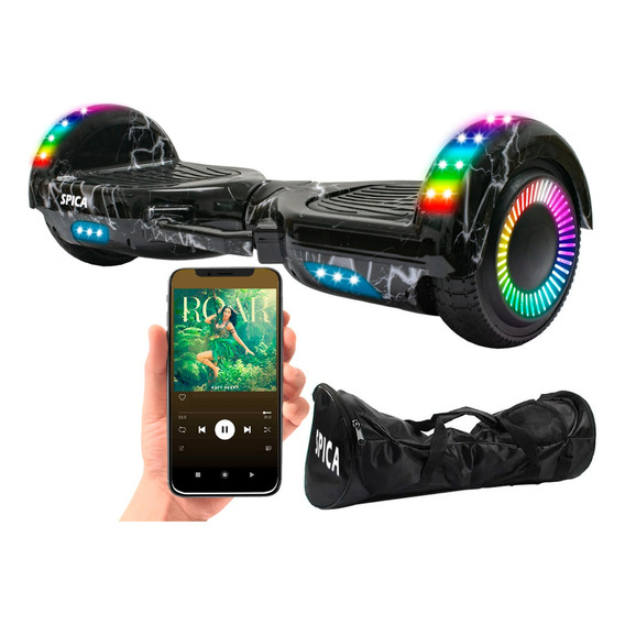 Patineta Scooter Electrica Hoverboard Luz Rgb Parlante Bt Color Negro