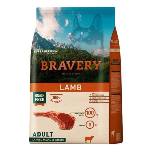 Alimento Bravery Super Premium Adult Dog Large/Medium Breeds para perro adulto de raza mediana y grande sabor cordero en bolsa de 4kg