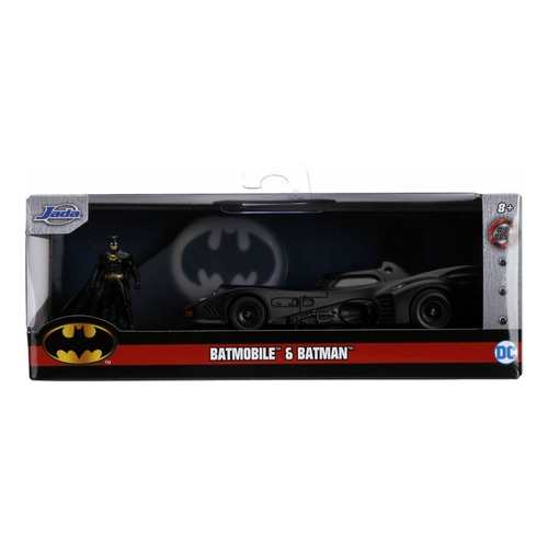 Batimóvil 1/32 Batman Tim Burton Con Figura Metálica Batman Color Negro