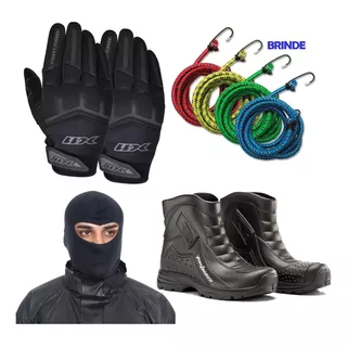 Kit Luva Fit X Bota Pantaneiro Balaclava Roupa Chuva Moto 