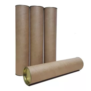 Tubo Papelão Tubete Canudo 60cm X 6,1cm Ø Tampa Metal 03 Und