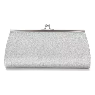 Cartera Sobre Clutch Fiesta Plateada Pellizco Glitter