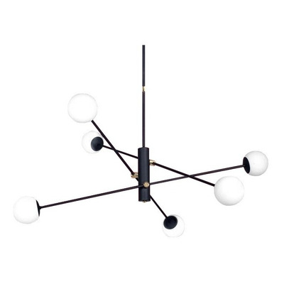 Colgante Texas 6 Luces Negro Globo Opal Con Led G9 Deco Rd