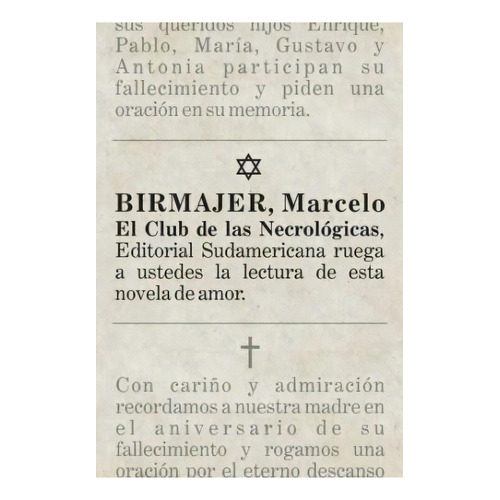 Club De Las Necrologicas, El, De Marcelo Birmajer. Editorial Sudamericana, Tapa Blanda En Español, 2012