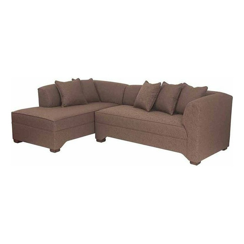 Sofá esquinero Muebles América Metropolitan de 5 cuerpos color café de lino y patas de madera izquierdo