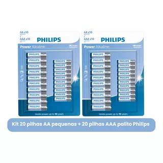 40 Pilhas Philips Power Alcalinas 1.5v 20 Aaa+20 Aa 