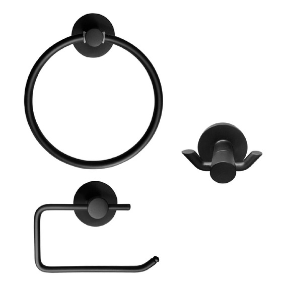 Kit Accesorios De Baño 3 Piezas Negro Fanaloza