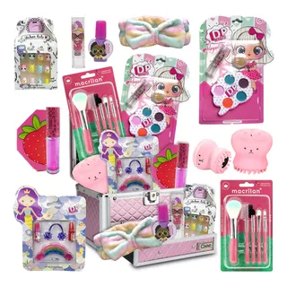 Kit Maquiagem Infantil C/ Maleta Make Sombra Esmalte Gloss