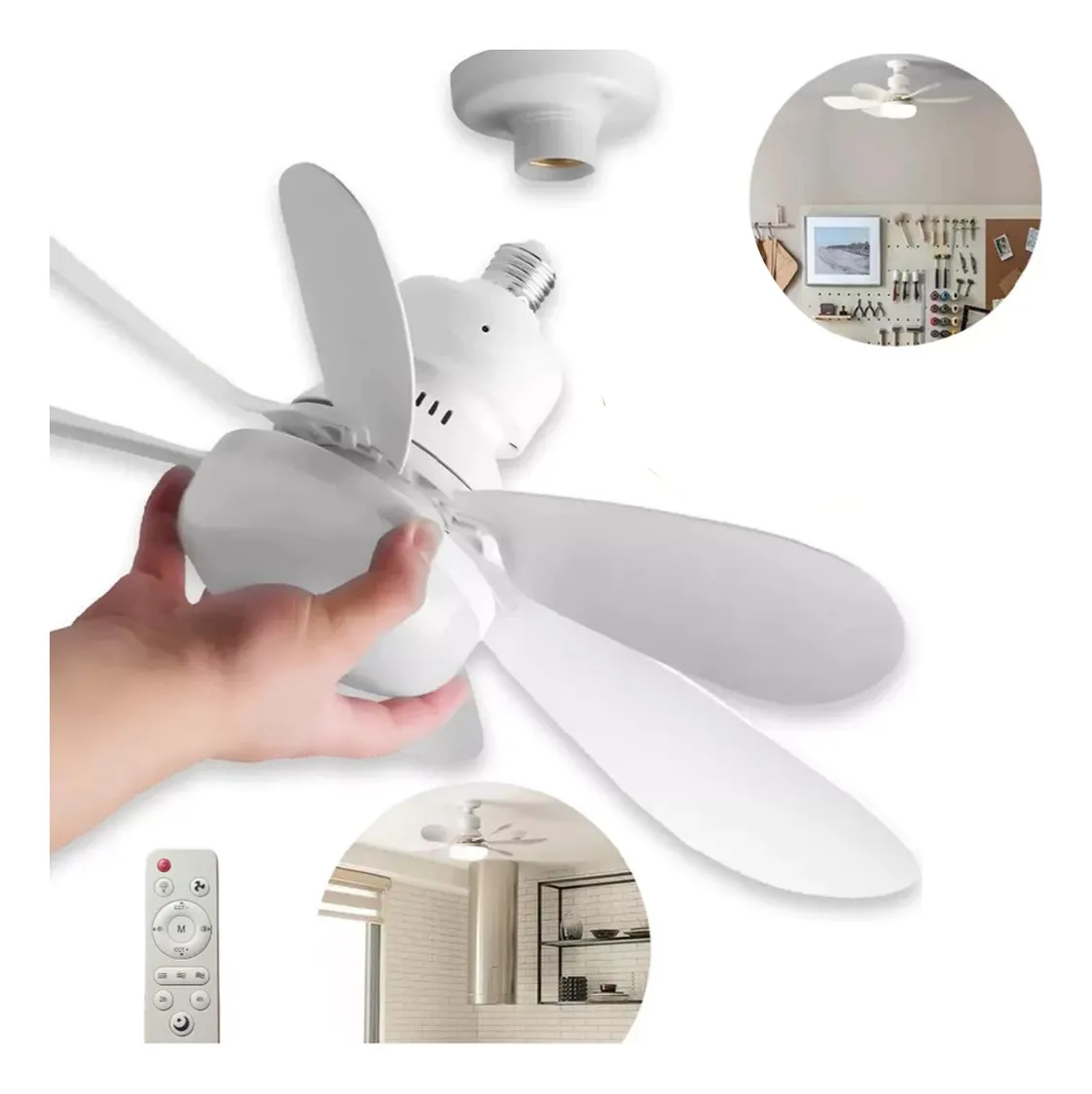 Imagem 1 de 6 de Lâmpada Ventilador de Teto E27 6 Hélices Controle Remoto Luz Branca LED Silencioso Econômica Camperluz