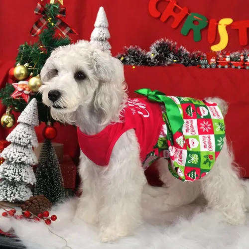 xxs dog christmas dress Xpudac Green Red Small dog christmas outfit funny