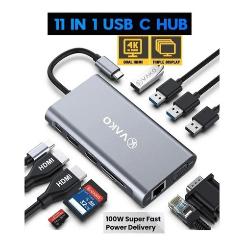 Cable usb 3.0 Vako gris con entrada USB Tipo C salida 11 in 1 USB C