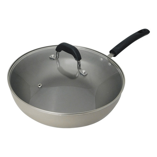 Wok  Brinox 7200/162 4,10L Tapa de Vidrio. Antiadherente Mango Baquelita Inox. Champagne